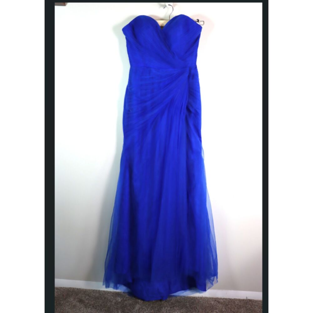 NWT Dreamy Lily Blue Strapless Formal Tulle Gown Ruched Pleated Slit Size 4